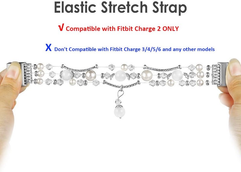 Simpeak 5.8-7.2 Fashion Band Compatible with Fitbit Charge 2 Smartwatch, Elastic Women Beaded Band Replacement for Fitbit Charge 2 Only, White - Image 2